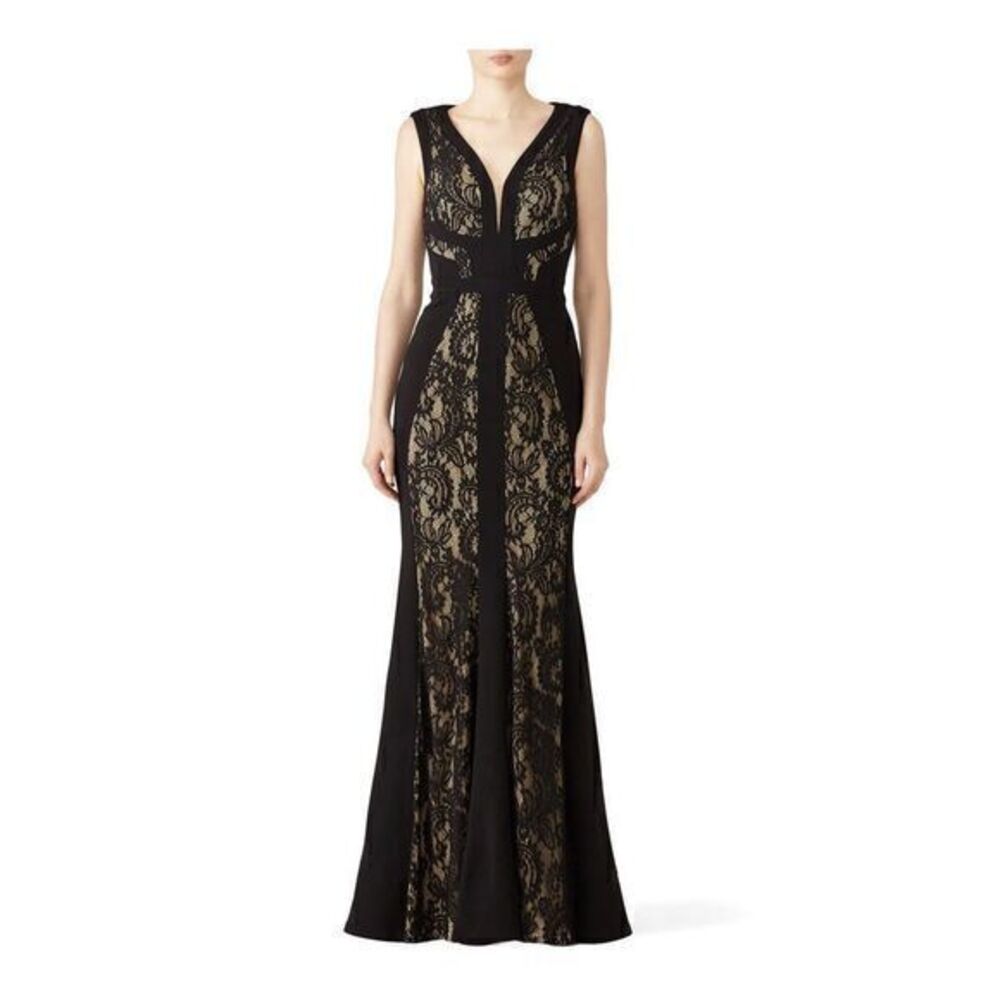 LM COLLECTIONS Black Gown Cocktail Lace Maxi Dress US 2
